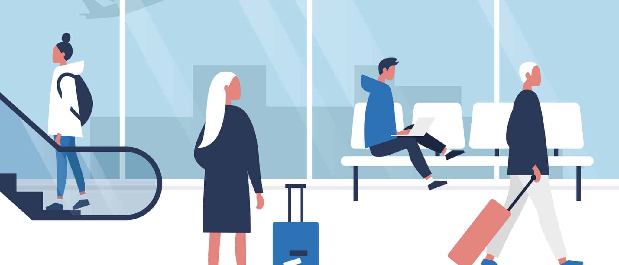 viajes en avion aeropuerto ilustracion de personas viajando